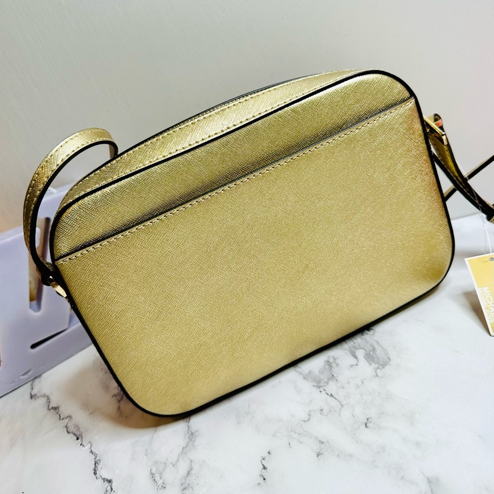 NEW! Michael Kors Jet Set Large Gold Saffiano Leather Crossbody Bag - Picture 9 of 13